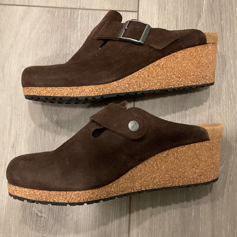 BIRKENSTOCK Papillio Fanny Suede Wedge Clog Brown Size Women’s 11 Like New - Picture 5 of 10
